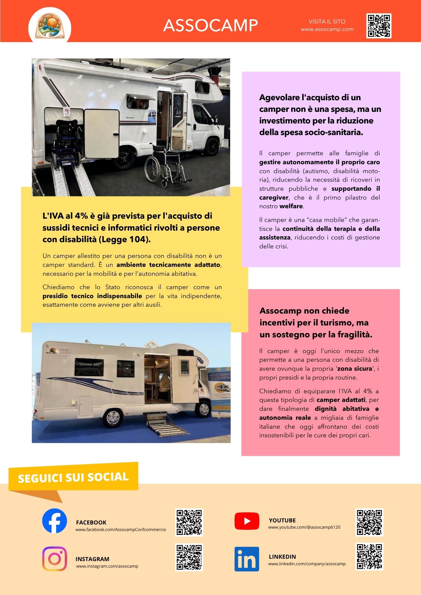 Volantino pagina 4: agevolare l'acquisto di un camper non è una spesa, ma un investimento per la riduzione della spesa socio-sanitaria